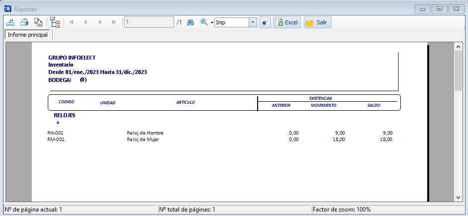 Reporte Inventario